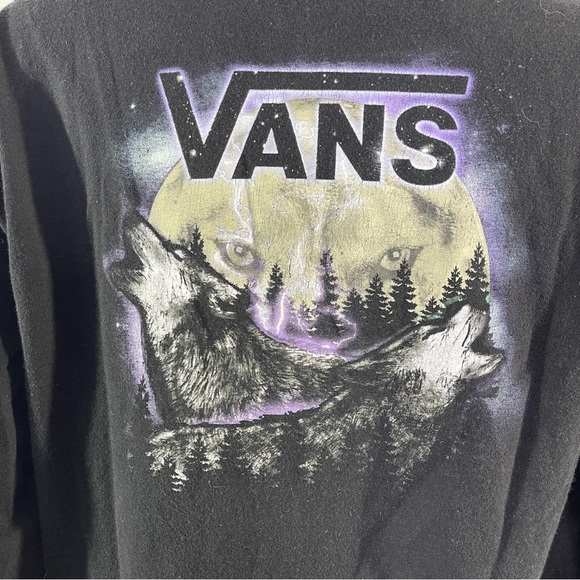 Vans Black Long Sleeve Crop T-Shirt Women's Size XL Wolf Graphic Back Skater - Picture 2 of 9